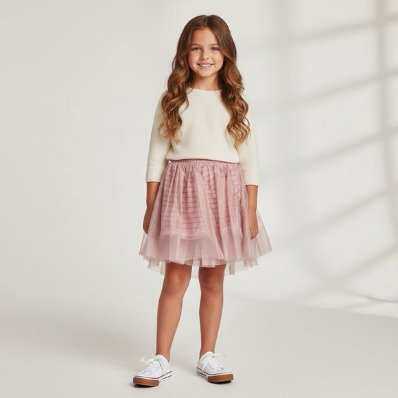 Tea Collection Other - Tea Collection Pink Striped Tulle Skirt Girls Nepal Destination Princess Size 8